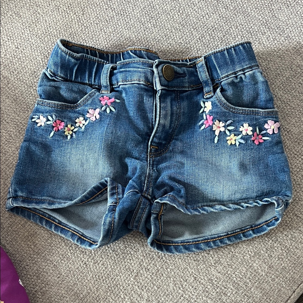 Floral Embroidered Denim Shorts for Kids